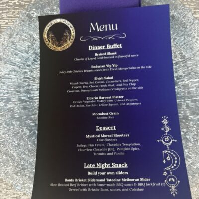 Menu card highlighting a sci-fi themed dinner
